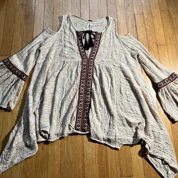 Free People Size S Beige For The Love of Flowers Boho Cold Shoulder Tunic Top - Picture 16 of 16